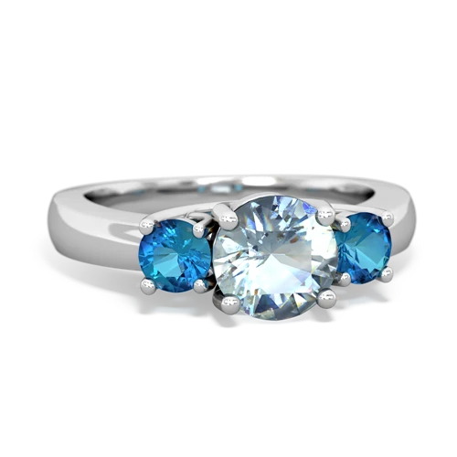 Aquamarine Genuine Aquamarine with Genuine London Blue Topaz and Genuine Emerald Three Stone Trellis ring Ring