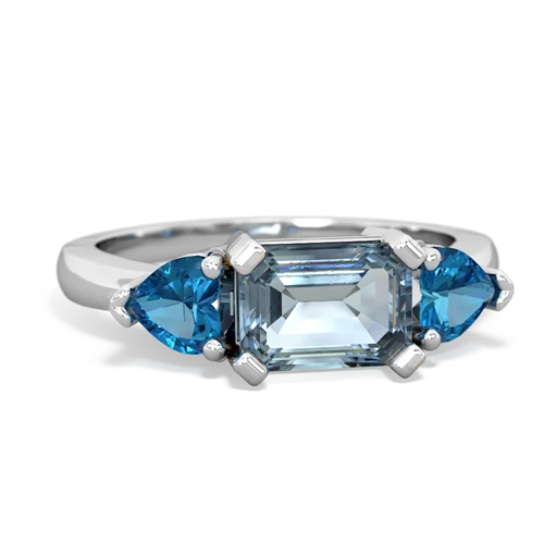 Aquamarine Genuine Aquamarine with Genuine London Blue Topaz and Genuine Emerald Three Stone ring Ring