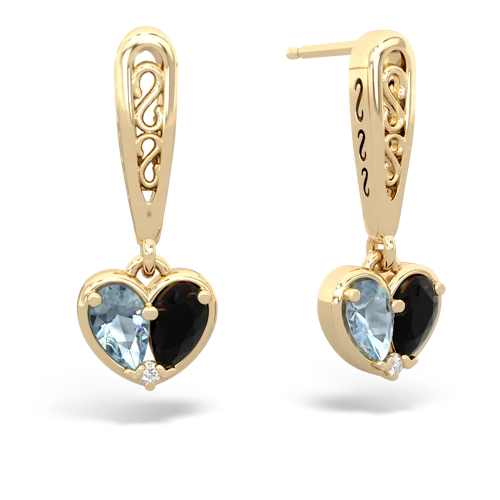aquamarine-onyx filligree earrings