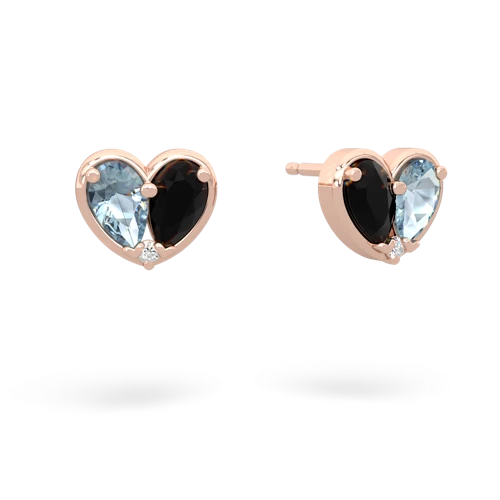 aquamarine-onyx one heart earrings