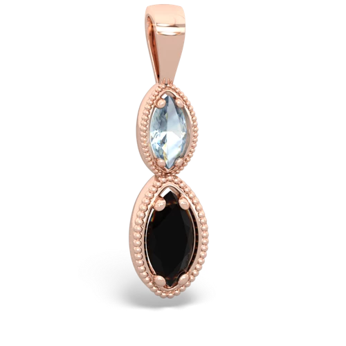 Aquamarine Genuine Aquamarine with Genuine Black Onyx Antique-style Halo pendant Pendant