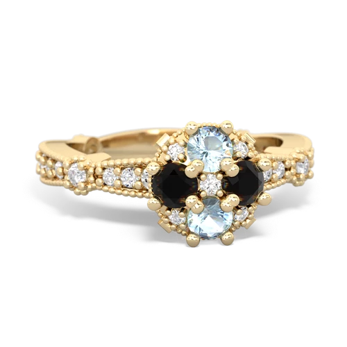 Aquamarine Genuine Aquamarine with Genuine Black Onyx Milgrain Antique Style ring Ring