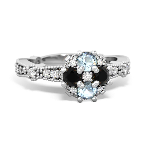 aquamarine-onyx art deco engagement ring