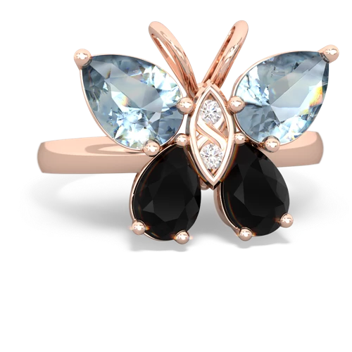 aquamarine-onyx butterfly ring