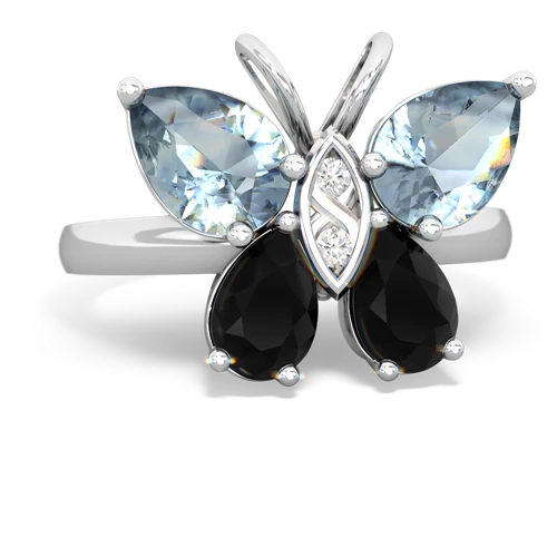 aquamarine-onyx butterfly ring