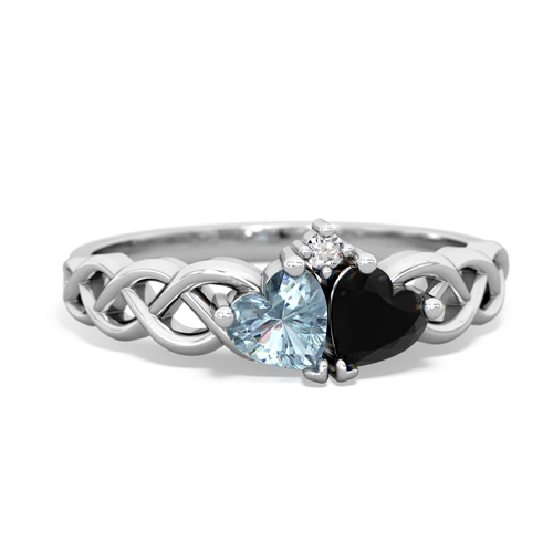 Aquamarine Genuine Aquamarine with Genuine Black Onyx Heart to Heart Braid ring Ring