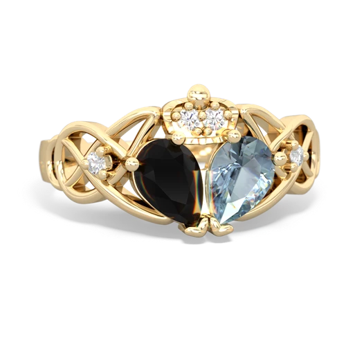 Aquamarine Genuine Aquamarine with Genuine Black Onyx Two Stone Claddagh ring Ring