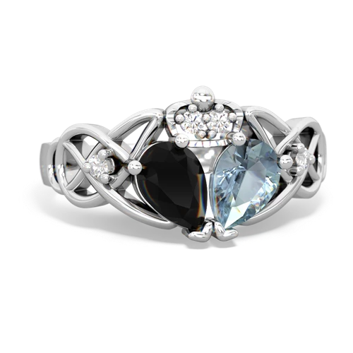 aquamarine-onyx claddagh ring