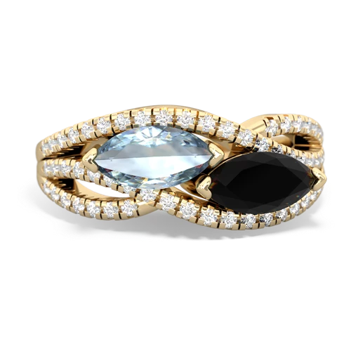 Aquamarine Genuine Aquamarine with Genuine Black Onyx Diamond Rivers ring Ring
