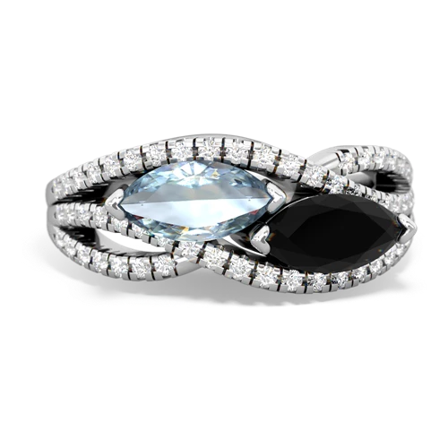 aquamarine-onyx double heart ring