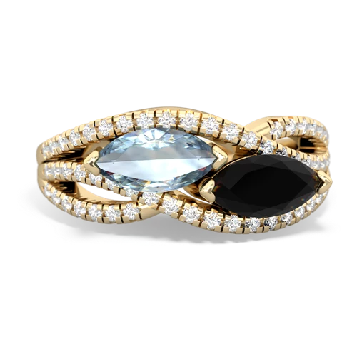 aquamarine-onyx double heart ring