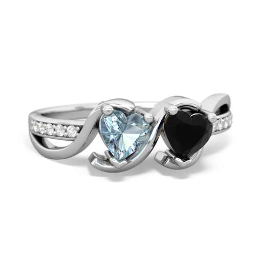 aquamarine-onyx double heart ring