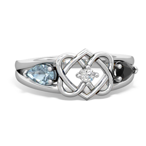 aquamarine-onyx double heart ring