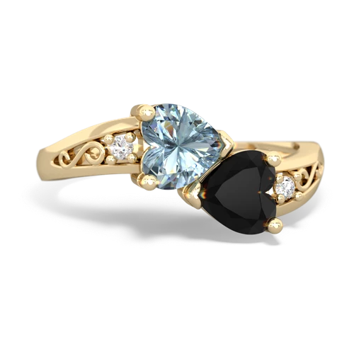 Aquamarine Genuine Aquamarine with Genuine Black Onyx Snuggling Hearts ring Ring