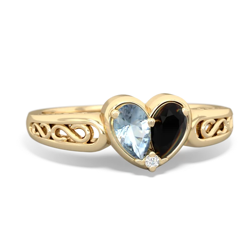 Aquamarine Genuine Aquamarine with Genuine Black Onyx filligree Heart ring Ring