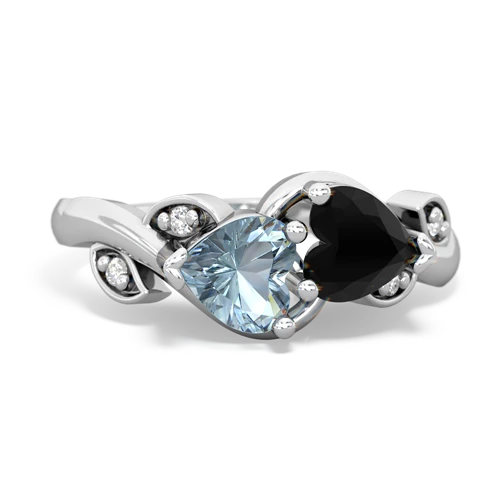 Aquamarine Genuine Aquamarine with Genuine Black Onyx Floral Elegance ring Ring