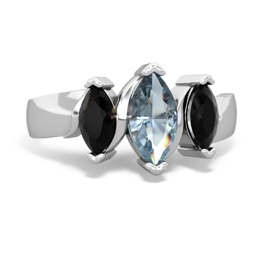 Aquamarine Genuine Aquamarine with Genuine Black Onyx and Genuine Opal Three Peeks ring Ring