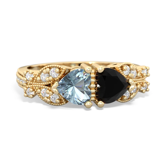 Aquamarine Genuine Aquamarine with Genuine Black Onyx Diamond Butterflies ring Ring