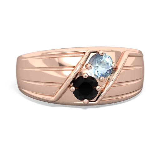Aquamarine Genuine Aquamarine with Genuine Black Onyx Art Deco Men's ring Ring