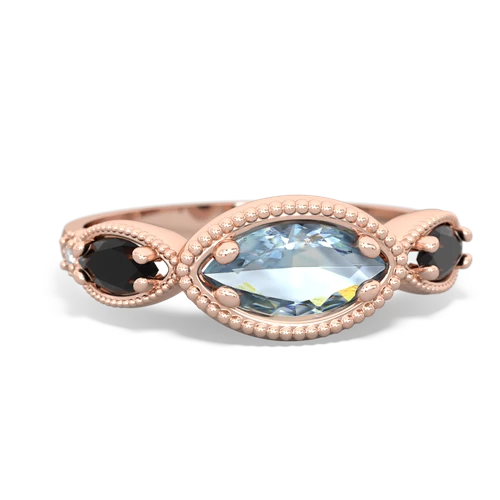 Aquamarine Genuine Aquamarine with Genuine Black Onyx and  Antique Style Keepsake ring Ring