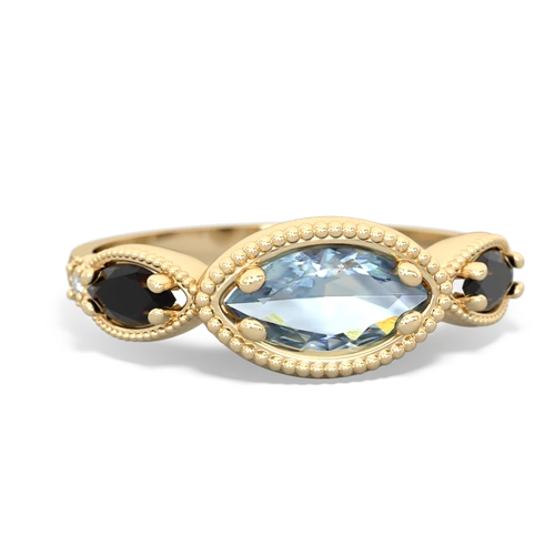Aquamarine Genuine Aquamarine with Genuine Black Onyx and Lab Created Emerald Antique Style Keepsake ring Ring