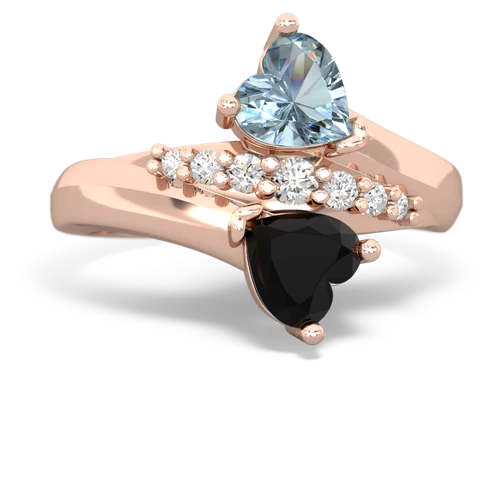 Aquamarine Genuine Aquamarine with Genuine Black Onyx Heart to Heart Bypass ring Ring