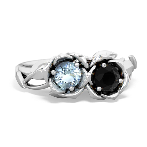 aquamarine-onyx roses ring