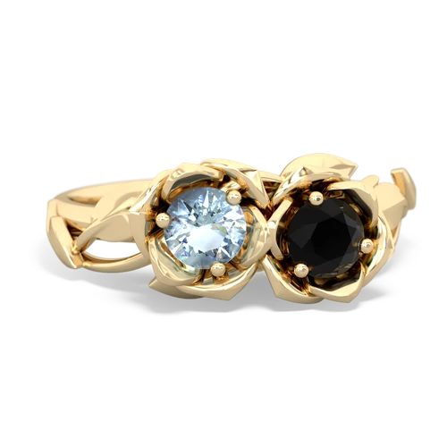 aquamarine-onyx roses ring