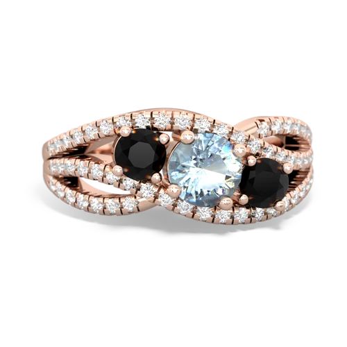 aquamarine-onyx three stone pave ring