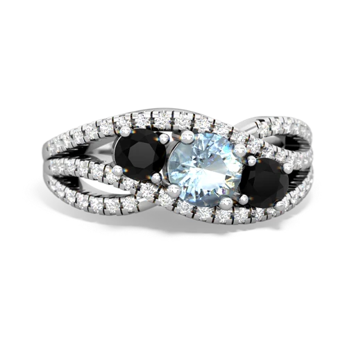 aquamarine-onyx three stone pave ring