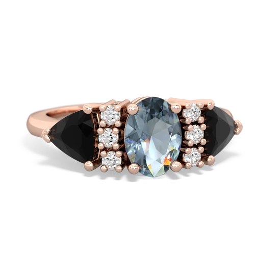 Aquamarine Genuine Aquamarine with Genuine Black Onyx and Genuine Tanzanite Antique Style Three Stone ring Ring