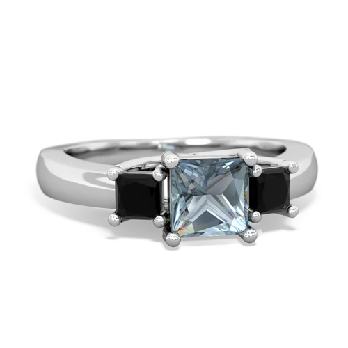 Aquamarine Genuine Aquamarine with Genuine Black Onyx and  Three Stone Trellis ring Ring