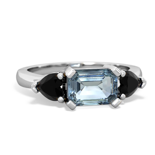 Aquamarine Genuine Aquamarine with Genuine Black Onyx and Genuine Opal Three Stone ring Ring