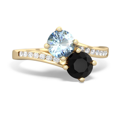 aquamarine-onyx two stone channel ring