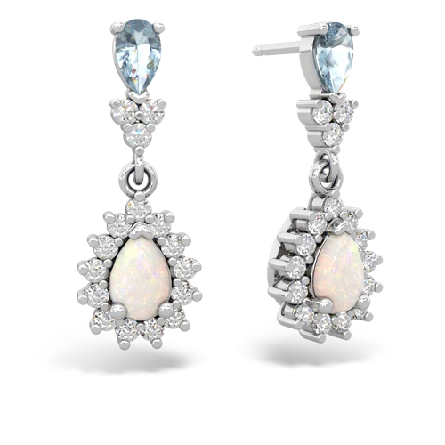 Aquamarine Genuine Aquamarine with Genuine Opal Halo Pear Dangle earrings Earrings