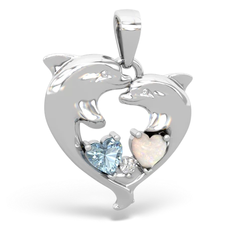 Aquamarine Genuine Aquamarine with Genuine Opal Dolphin Heart pendant Pendant