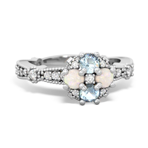 Aquamarine Genuine Aquamarine with Genuine Opal Milgrain Antique Style ring Ring