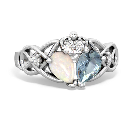Aquamarine Genuine Aquamarine with Genuine Opal Two Stone Claddagh ring Ring