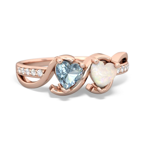 aquamarine-opal double heart ring