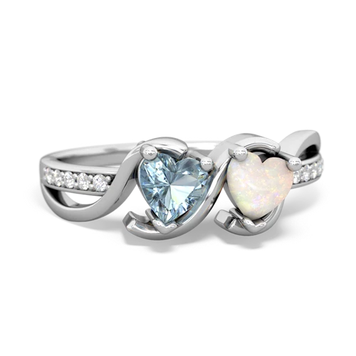 aquamarine-opal double heart ring