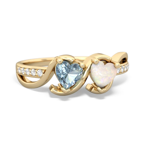 aquamarine-opal double heart ring