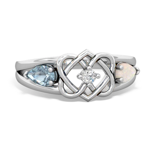Aquamarine Genuine Aquamarine with Genuine Opal Hearts Intertwined ring Ring
