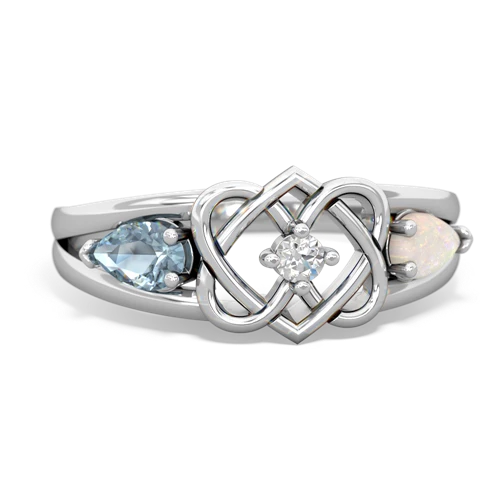 aquamarine-opal double heart ring