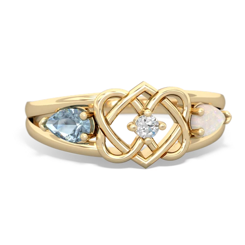 aquamarine-opal double heart ring