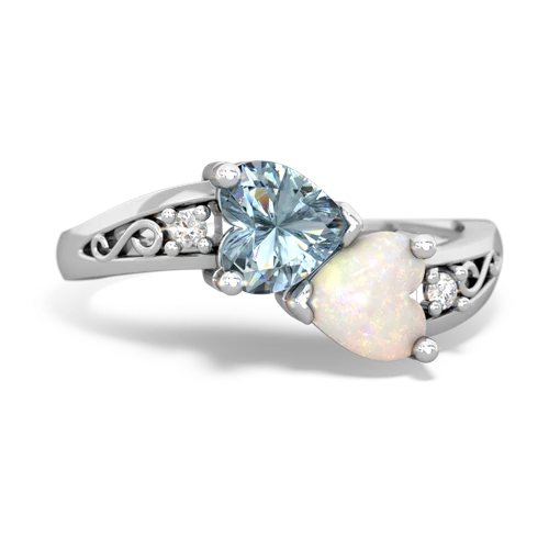 Aquamarine Genuine Aquamarine with Genuine Opal Snuggling Hearts ring Ring