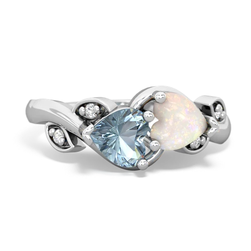 Aquamarine Genuine Aquamarine with Genuine Opal Floral Elegance ring Ring