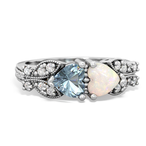 Aquamarine Genuine Aquamarine with Genuine Opal Diamond Butterflies ring Ring
