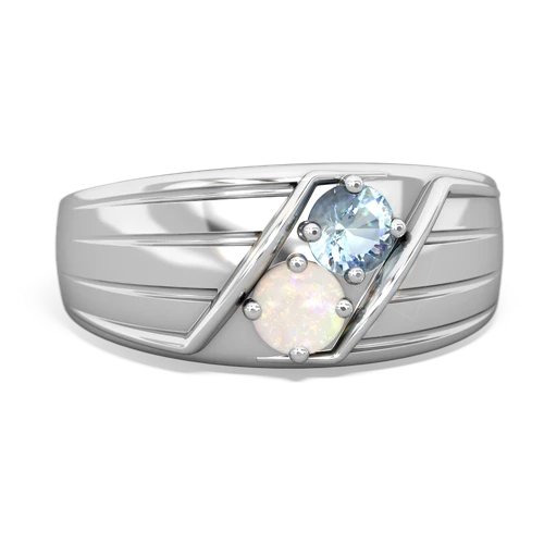 Aquamarine Genuine Aquamarine with Genuine Opal Art Deco Men's ring Ring