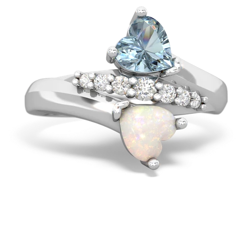 Aquamarine Genuine Aquamarine with Genuine Opal Heart to Heart Bypass ring Ring