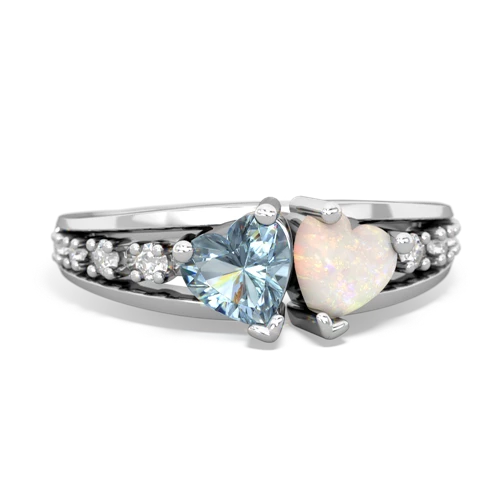 Aquamarine Genuine Aquamarine with Genuine Opal Heart to Heart ring Ring